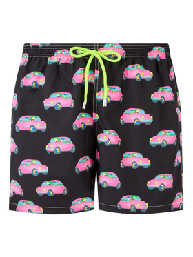 Herren-Badeshorts aus leichtem Stoff mit Autos-Aufdruck | MARCO LODOLA SONDERAUSGABE