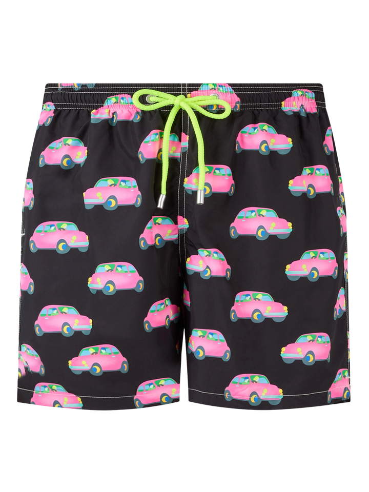 Herren-Badeshorts aus leichtem Stoff mit Autos-Aufdruck | MARCO LODOLA SONDERAUSGABE
