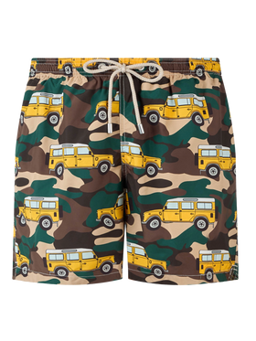 Man lightweight fabric swim-shorts Lighting with off-road car print