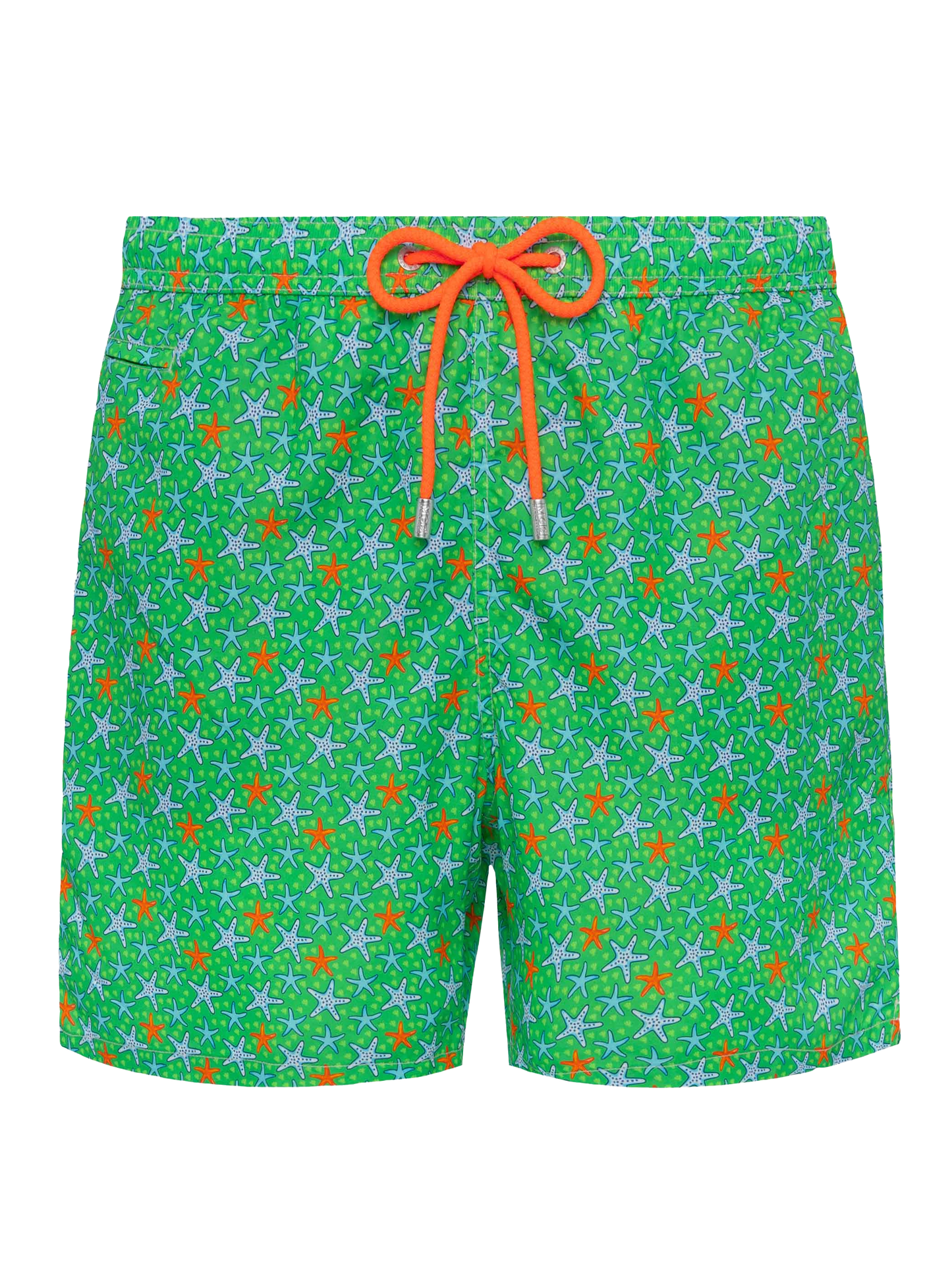 Man light fabric swim shorts with multicolor starfish print