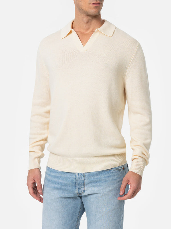 Man white polo collar cashmere blend sweater Covent