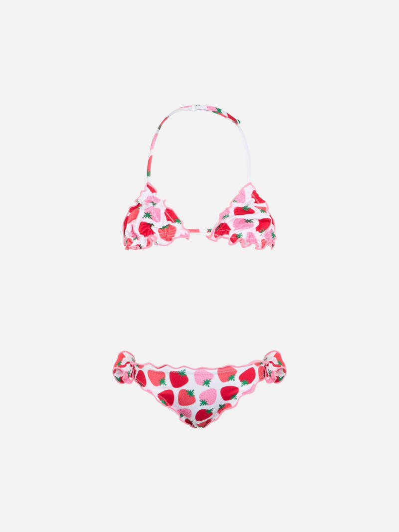 Girl classic triangle bikini Cris with strawberry print