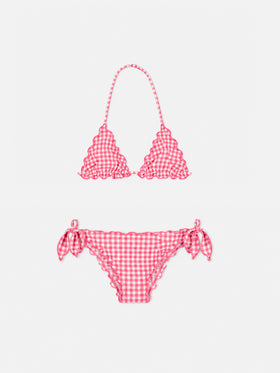Bikini triangle pour fille à imprimé vichy rose 