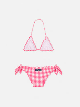 Bikini triangle pour fille à imprimé vichy rose 