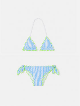Bikini triangle fille en seersucker à rayures 