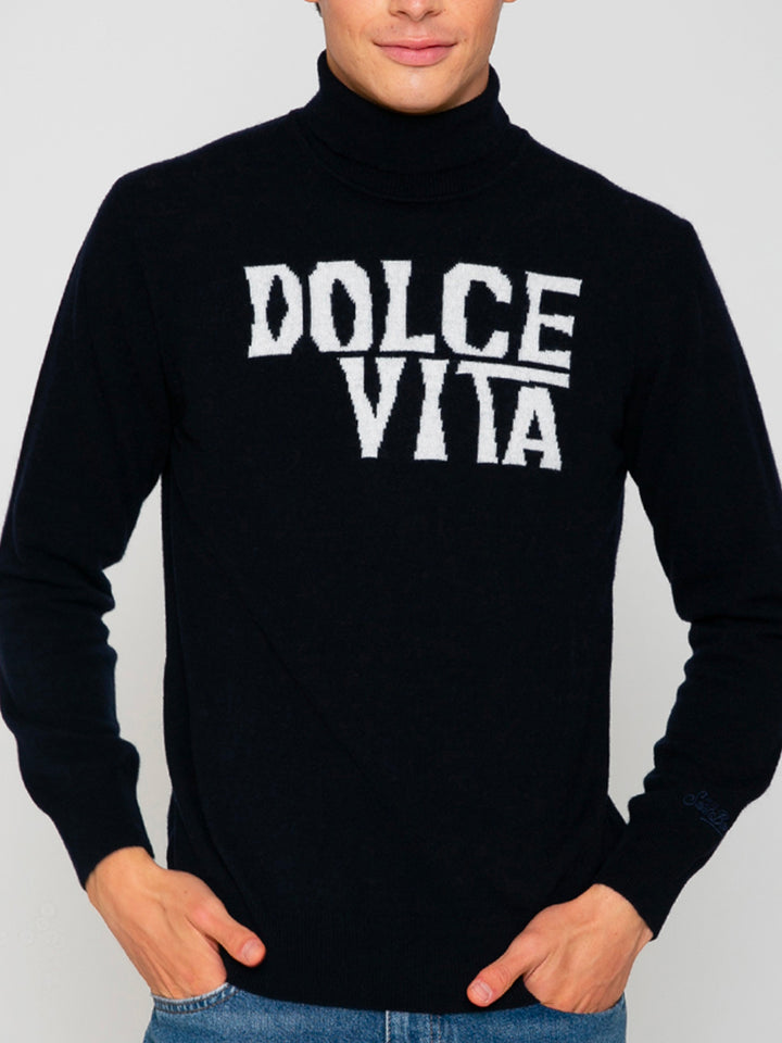 Maglione blu in misto cashmere