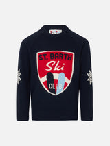 Maglia da bambino girocollo  con stampa St. Barth Ski Club