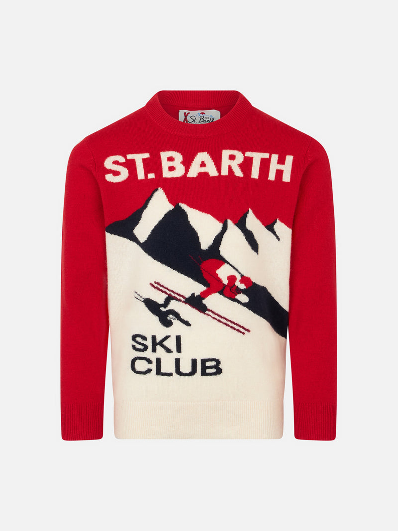 Rundhalspullover für Jungen mit Postkarten-Jacquard-Aufdruck des St. Barth Ski Club