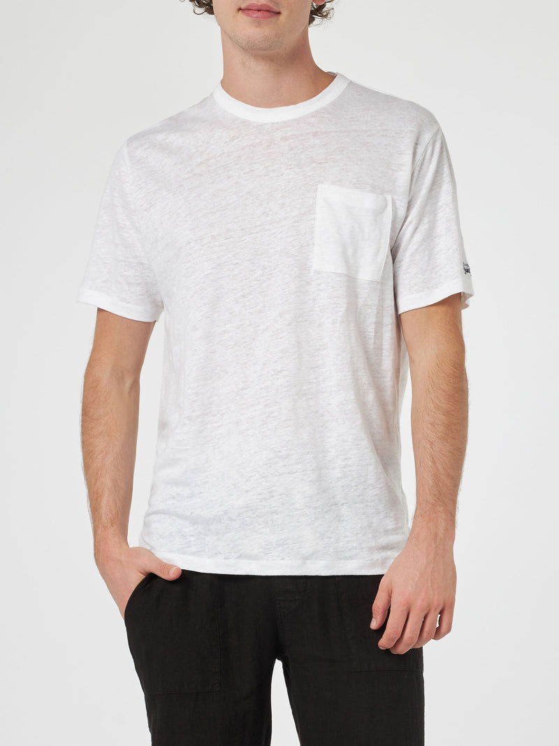 Man off-white linen jersey t-shirt Ecstasea with pocket