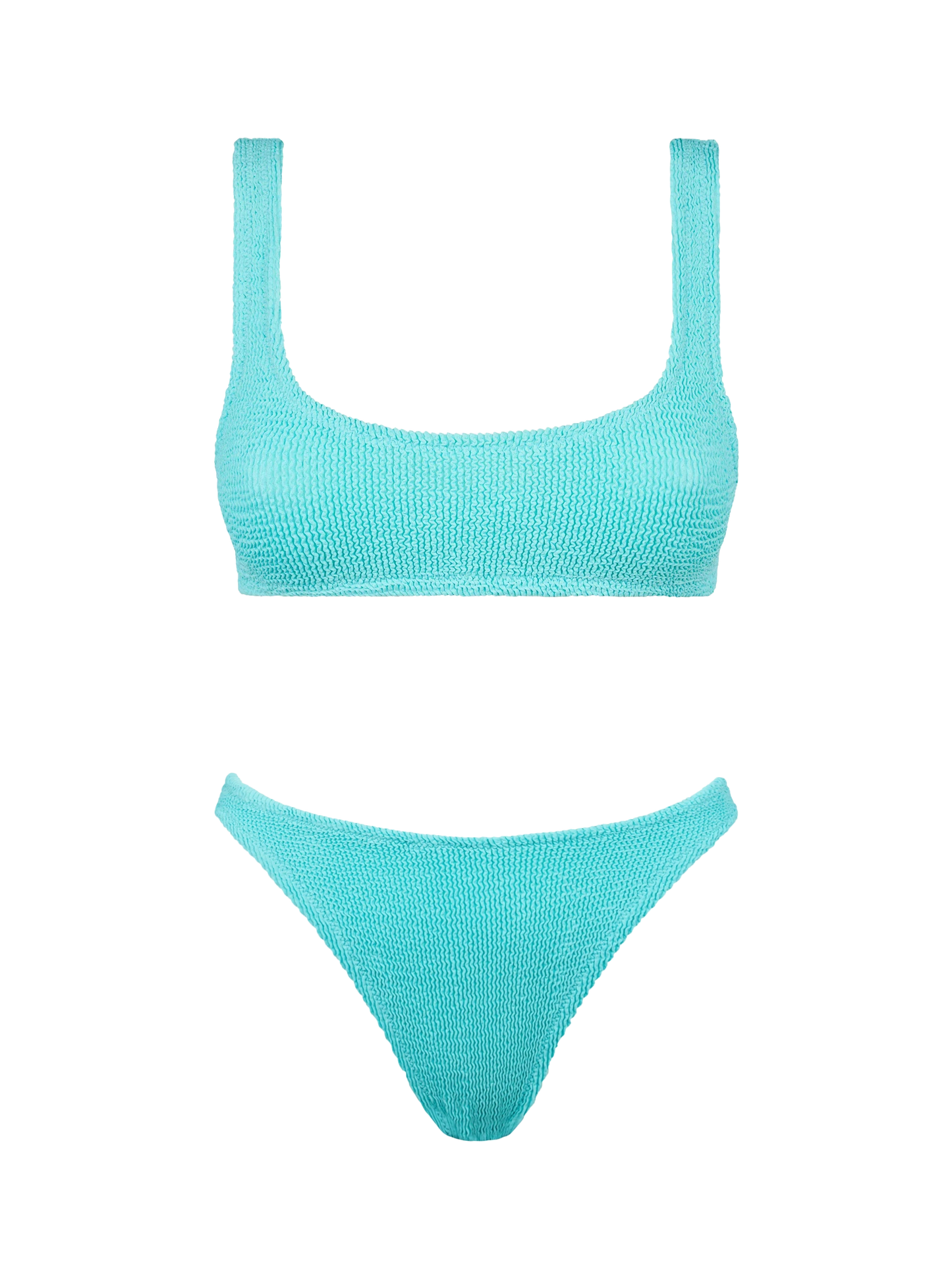Wassergrüner Crinkle-Bralette-Bikini für Damen