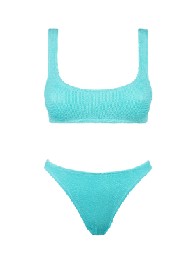 Wassergrüner Crinkle-Bralette-Bikini für Damen