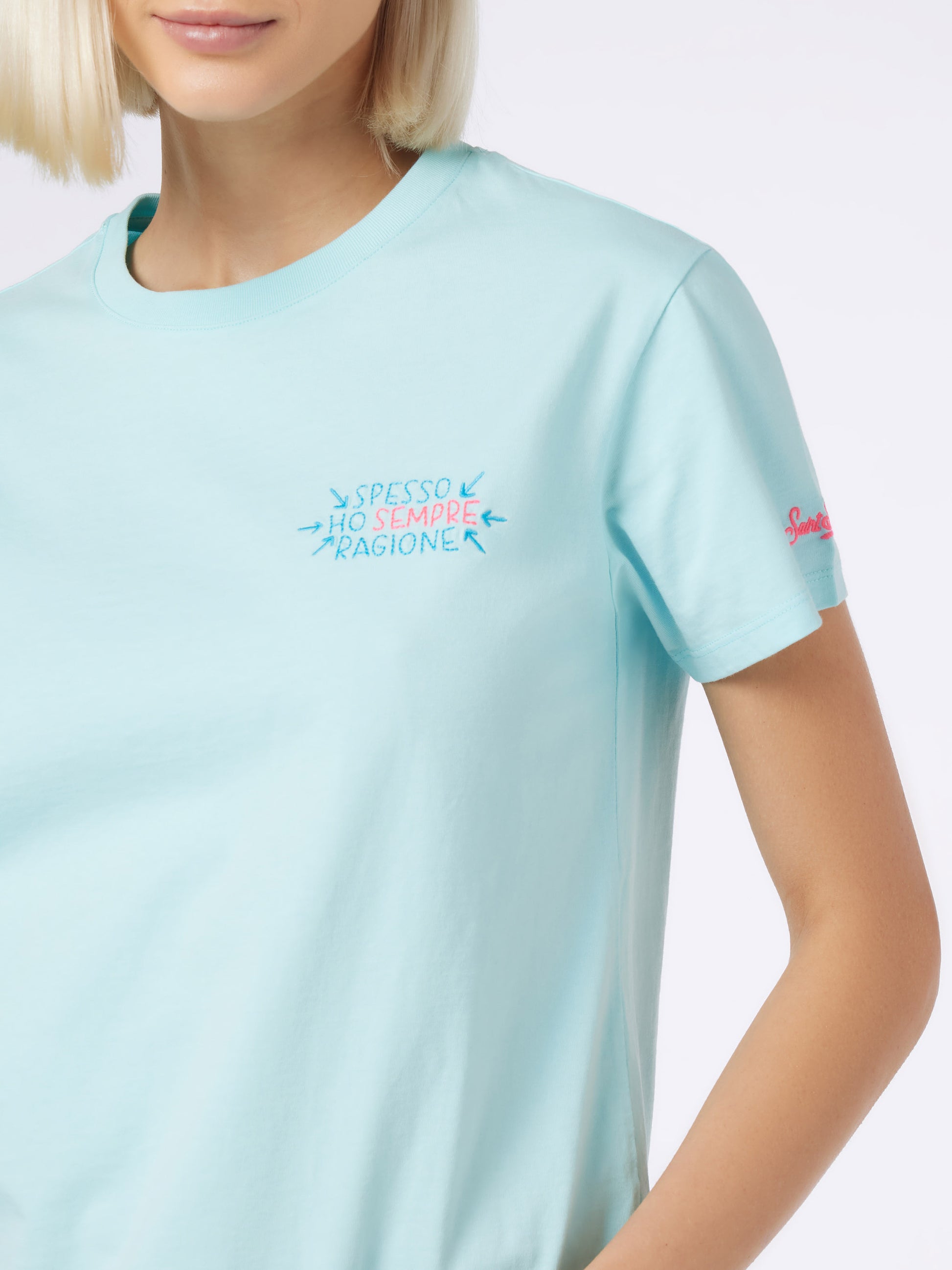 Woman cotton jersey crewneck t-shirt Emilie with Spesso ho Sempre Ragione embroidery | INSULTI LUMINOSI SPECIAL EDITION - MC2 Saint Barth