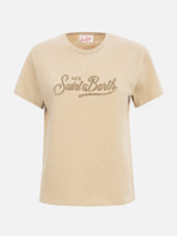 T-shirt da donna girocollo Emilie in jersey di cotone con ricamo di strass Saint Barth