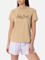 T-shirt da donna girocollo Emilie in jersey di cotone con ricamo di strass Saint Barth