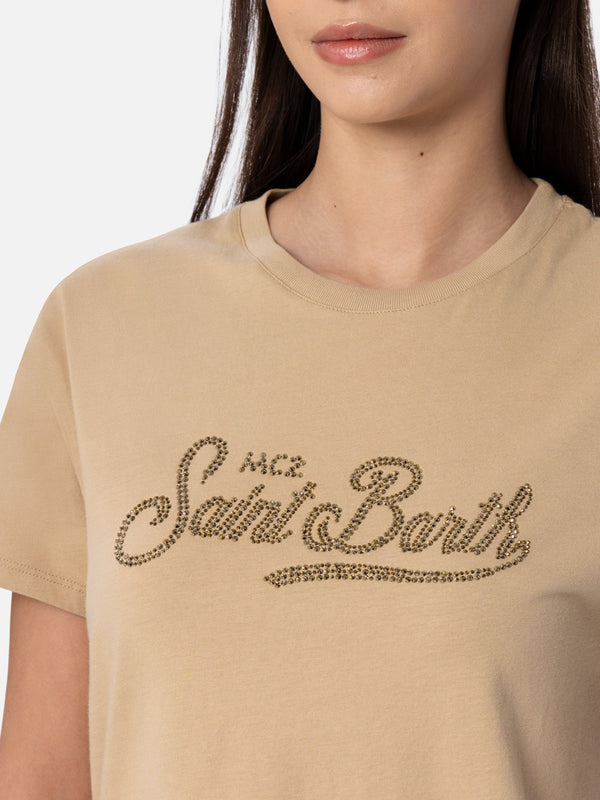 T-shirt da donna girocollo Emilie in jersey di cotone con ricamo di strass Saint Barth