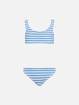 Girl light blue striped classic crinkle bikini Baker