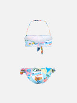 Emy classic bandeau bikini with postcard print