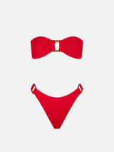 Bandeau-Bikini-Stoff in Crinkle-Optik in Rot