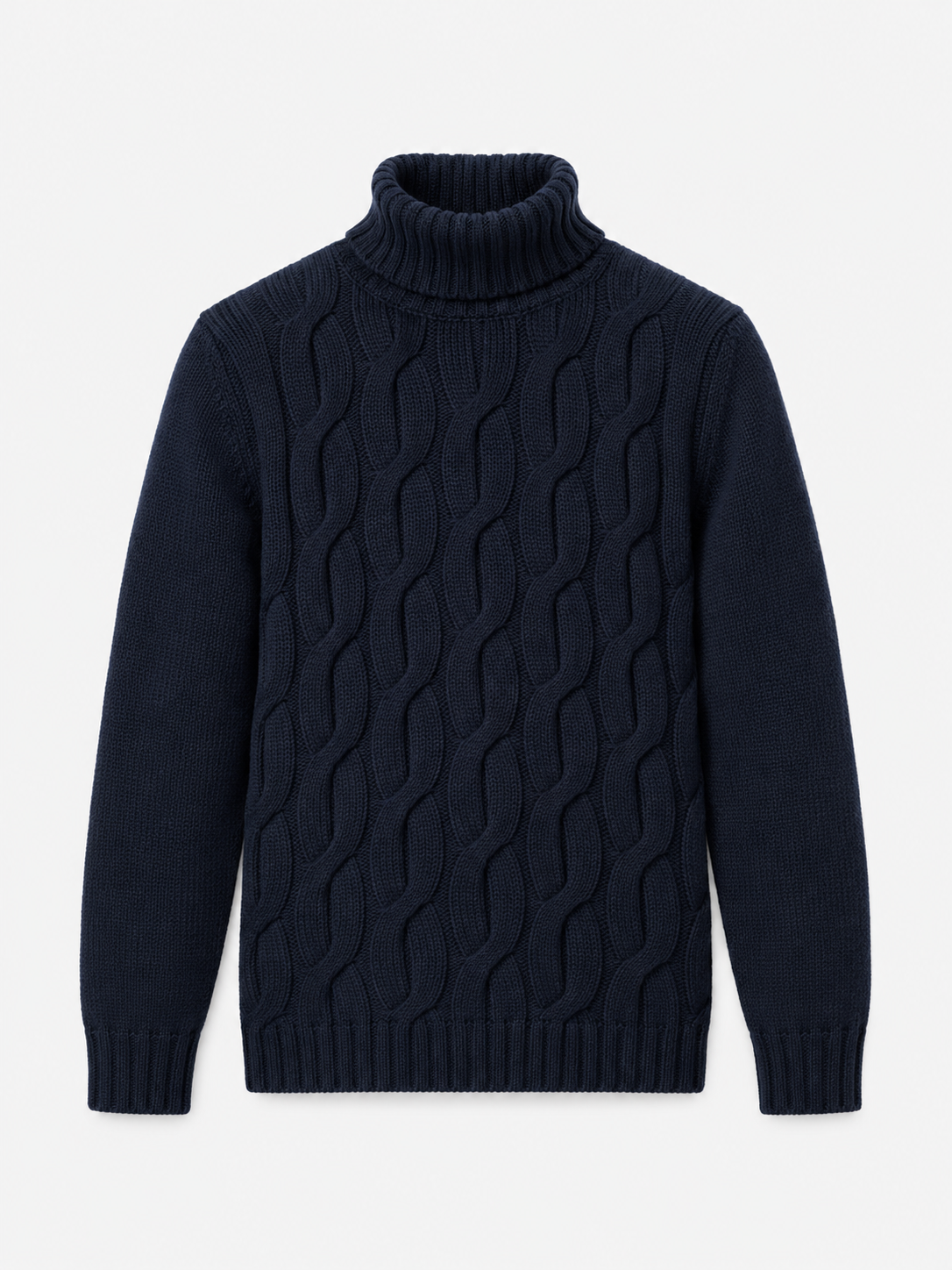 Navy blue Fisherman cable knit turtleneck sweater
