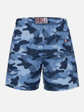 Man mid-length Gustavia swim-shorts with camouflage print