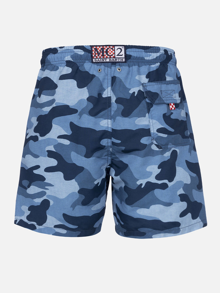 Mid-length  Gustavia swim-shorts with denim camouflage print