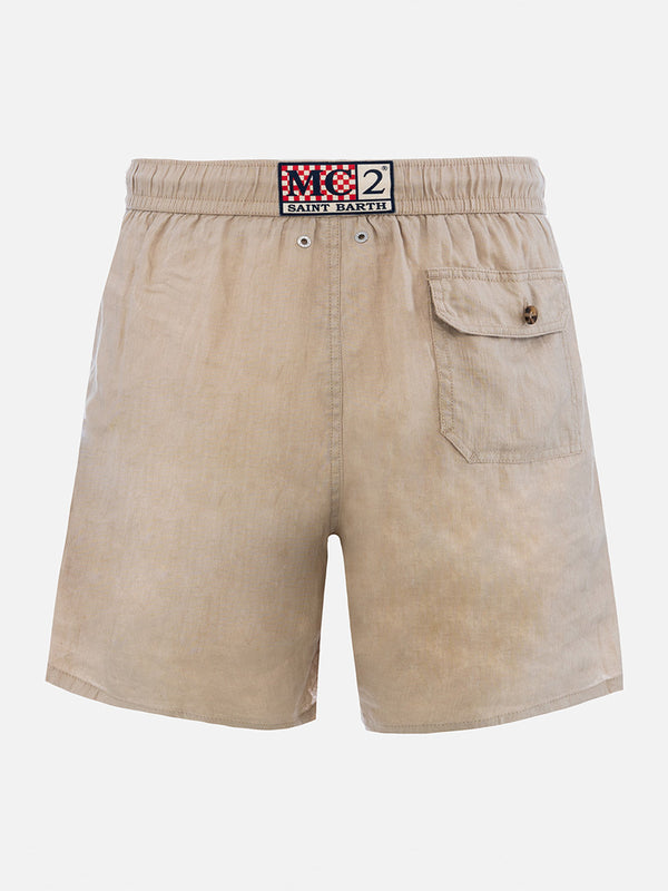 Man beige linen swim shorts