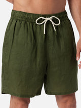 Man mid-length military green linen swim-shorts Gustavia