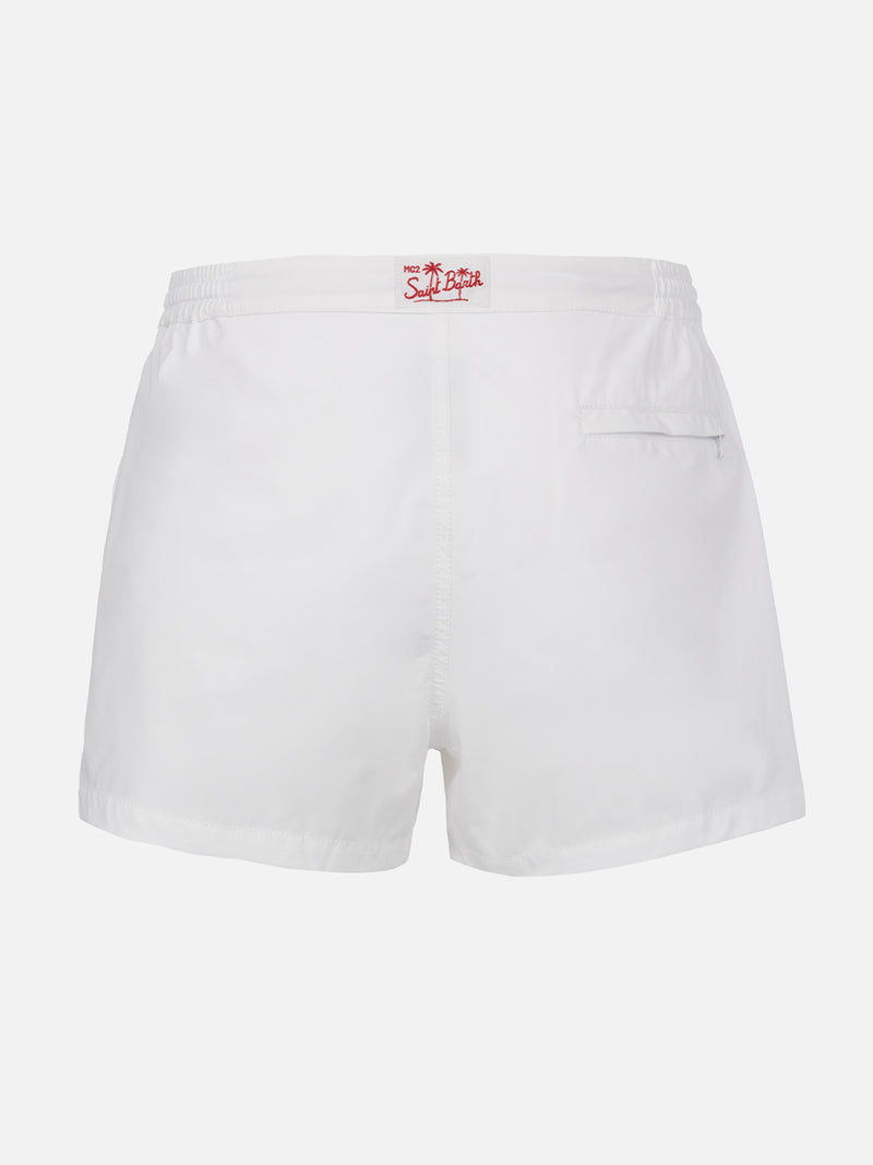 Weiße Herren-Badeshorts mit tailliertem Schnitt von Harrys