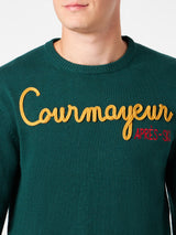 Herrenpullover mit Rundhalsausschnitt und Courmayeur Après Ski-Stickerei