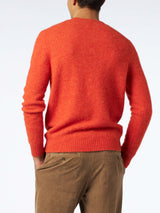 Maglia da uomo in lana stretch arancione con ricamo St. Barth