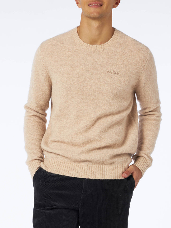 Man beige stretch alpaca sweater with St. Barth embroidery - MC2 Saint Barth