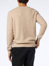 Maglia da uomo beige in lana stretch con ricamo St. Barth