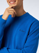 Maglione da uomo girocollo bluette con ricamo St. Barth