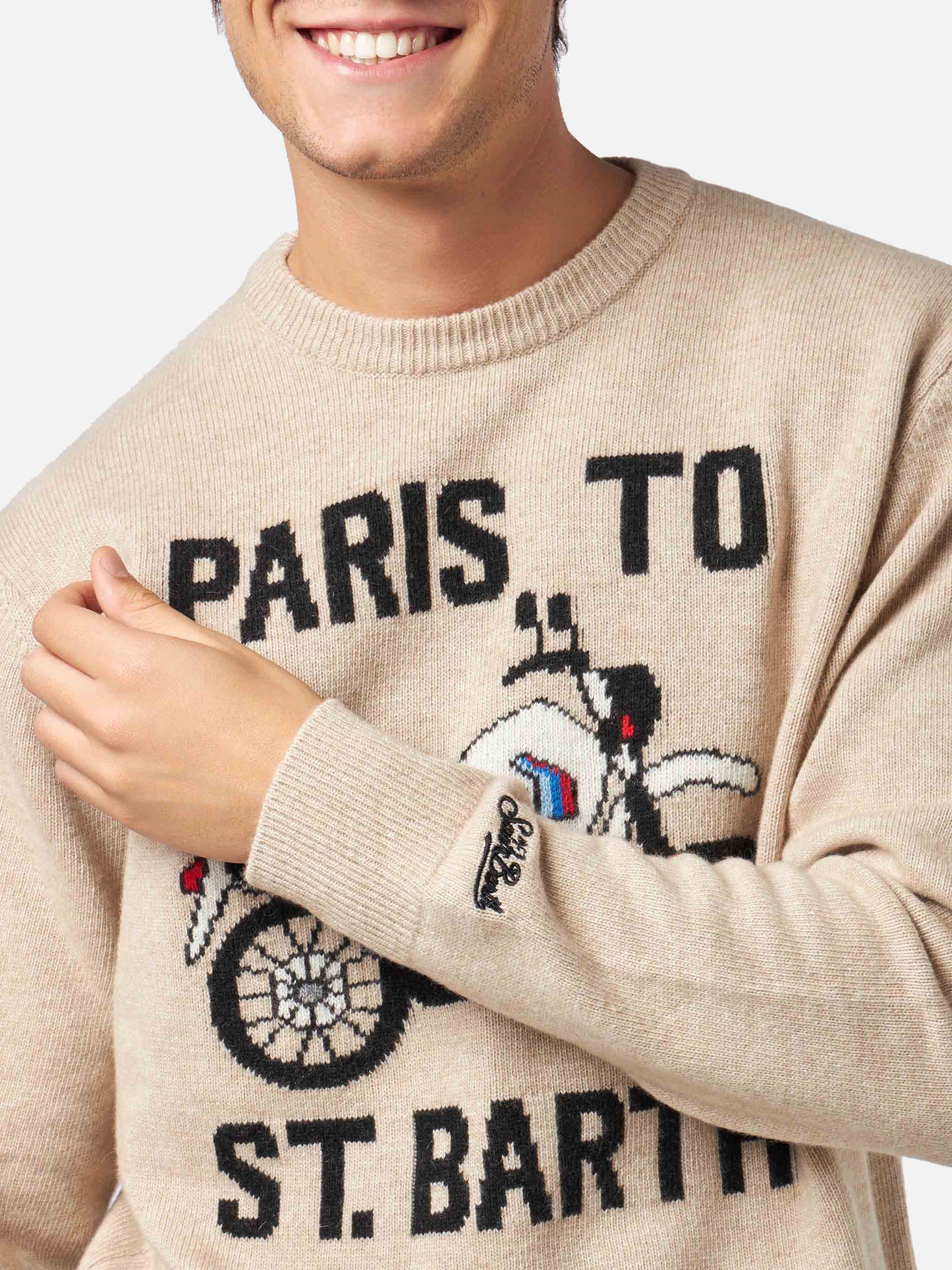 Herrenpullover mit „Paris to St.Barth“-Frontprint