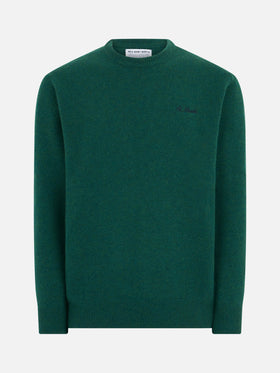 Grüner Herrenpullover mit Rundhalsausschnitt und St. Barth-Stickerei