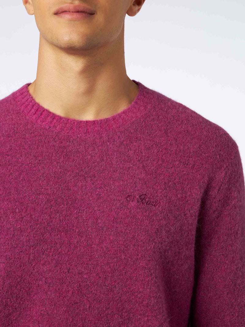 Maglia da uomo fucsia in lana stretch con ricamo St. Barth