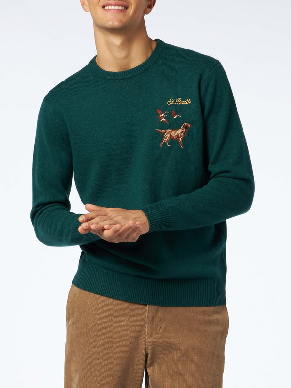 Man crewneck sweater with St. Barth Country Club and dog embroidery