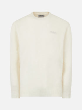 Man white stretch wool sweater with St. Barth embroidery