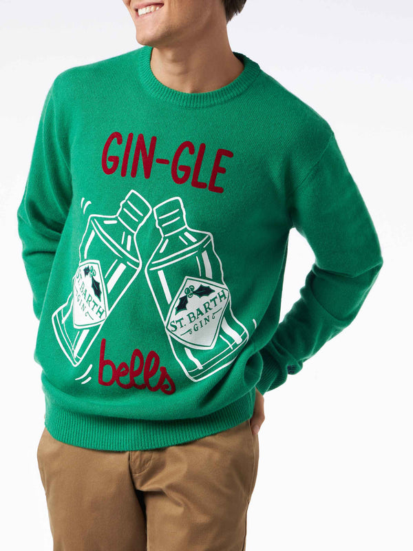 Man crewneck sweater with GIN-GLE bells jacquard print