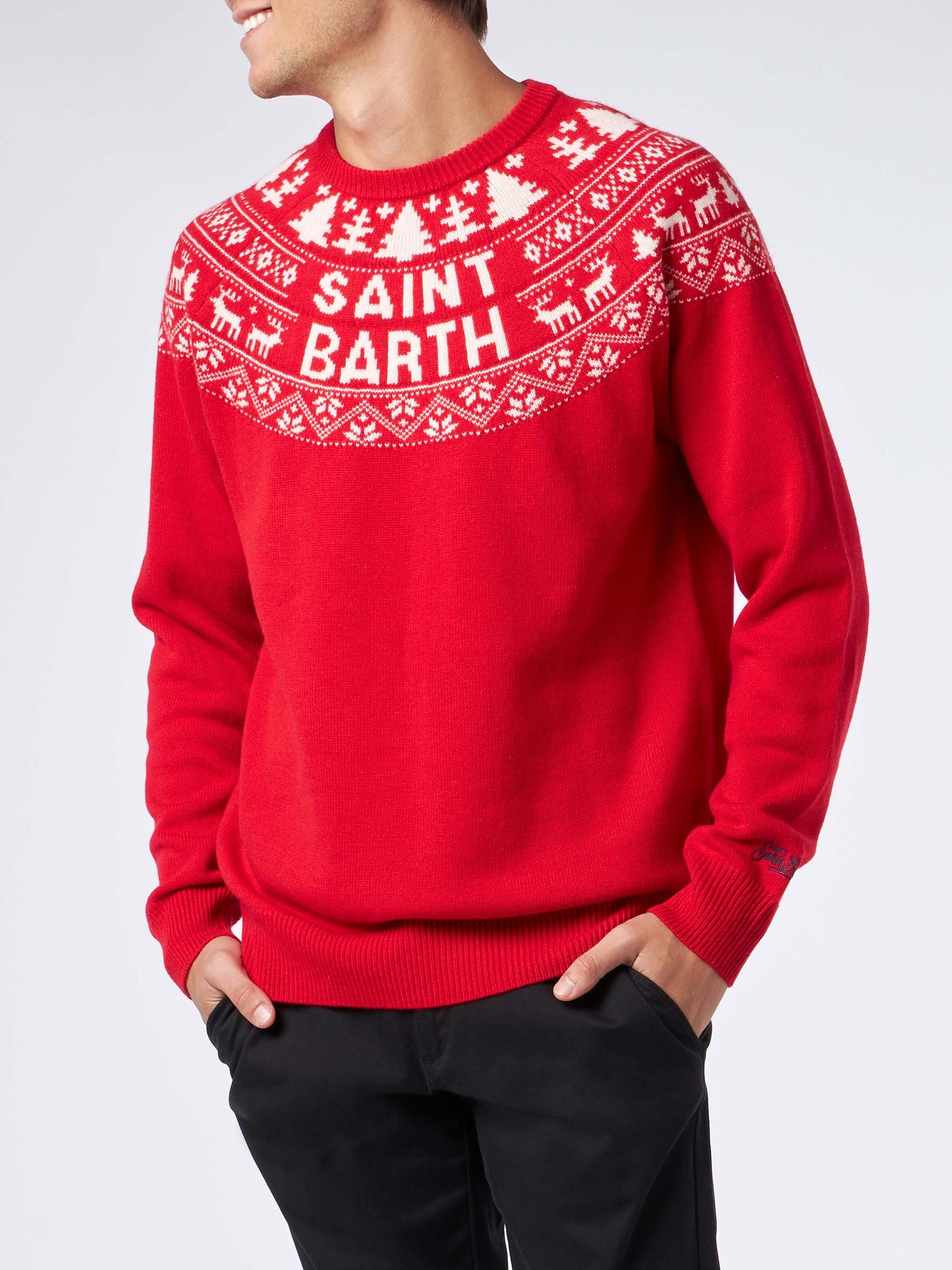 Maglione rosso da uomo in stile norvegese