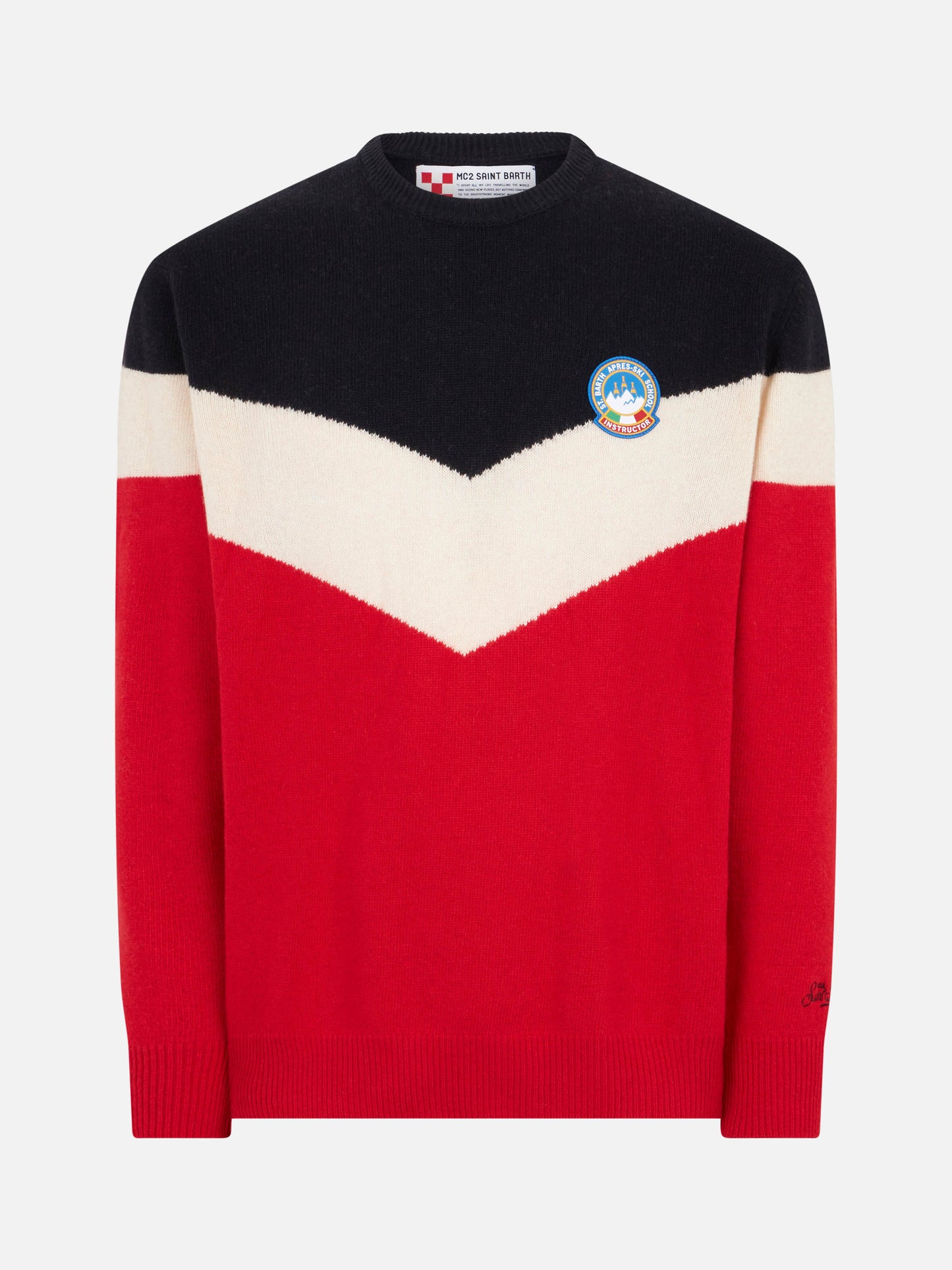 Maglione rosso e blu da uomo in misto cashmere