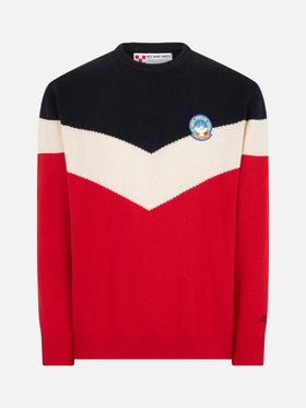 Maglione rosso e blu da uomo in misto cashmere