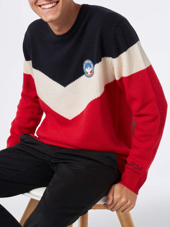 Maglione rosso e blu da uomo in misto cashmere