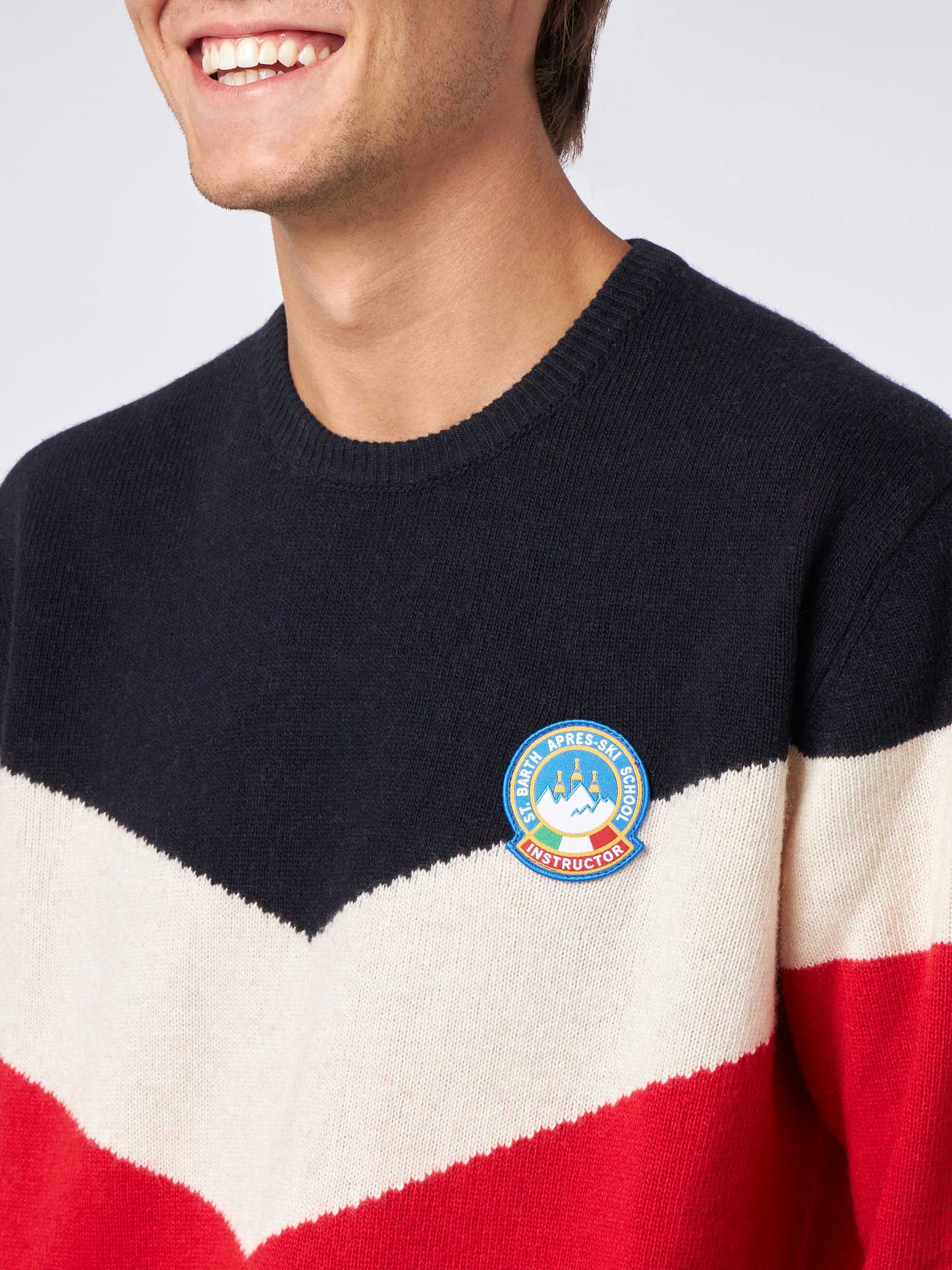 Maglione rosso e blu da uomo in misto cashmere