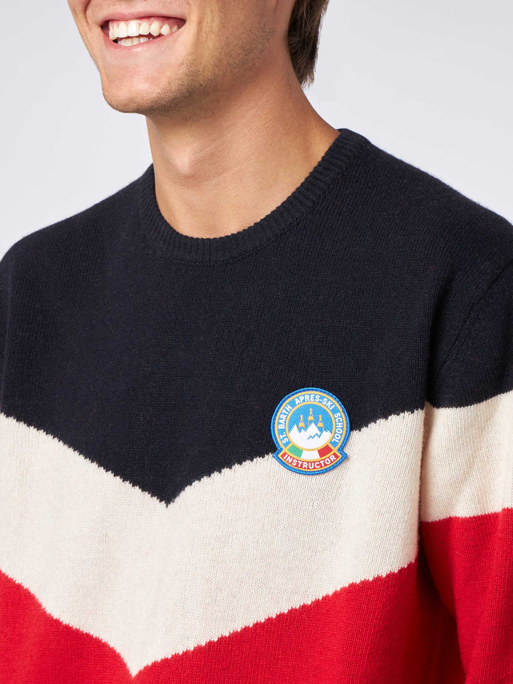 Maglione rosso e blu da uomo in misto cashmere