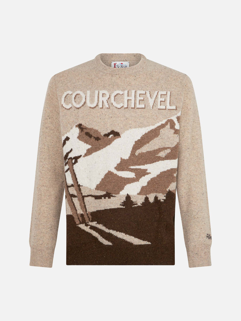 Donegal-Pullover mit Rundhalsausschnitt für Herren, Courchevel-Postkarten-Jacquard-Druck