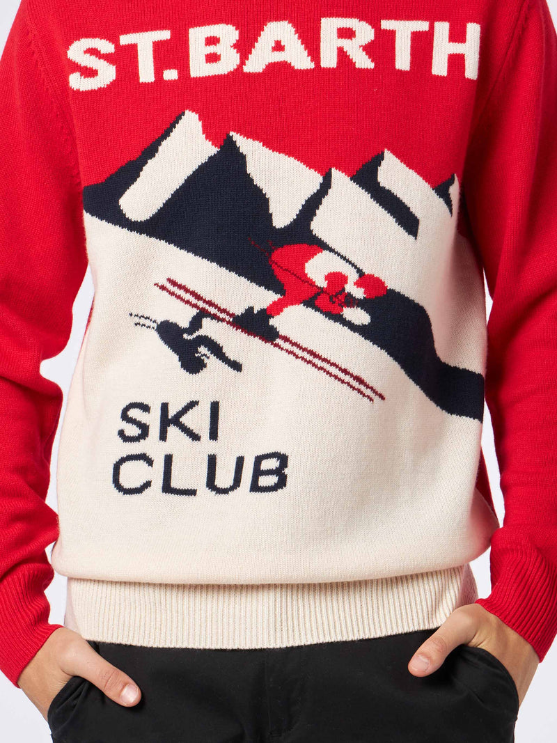 Maglia da uomo girocollo con stampa jacquard cartolina St. Barth Ski Club