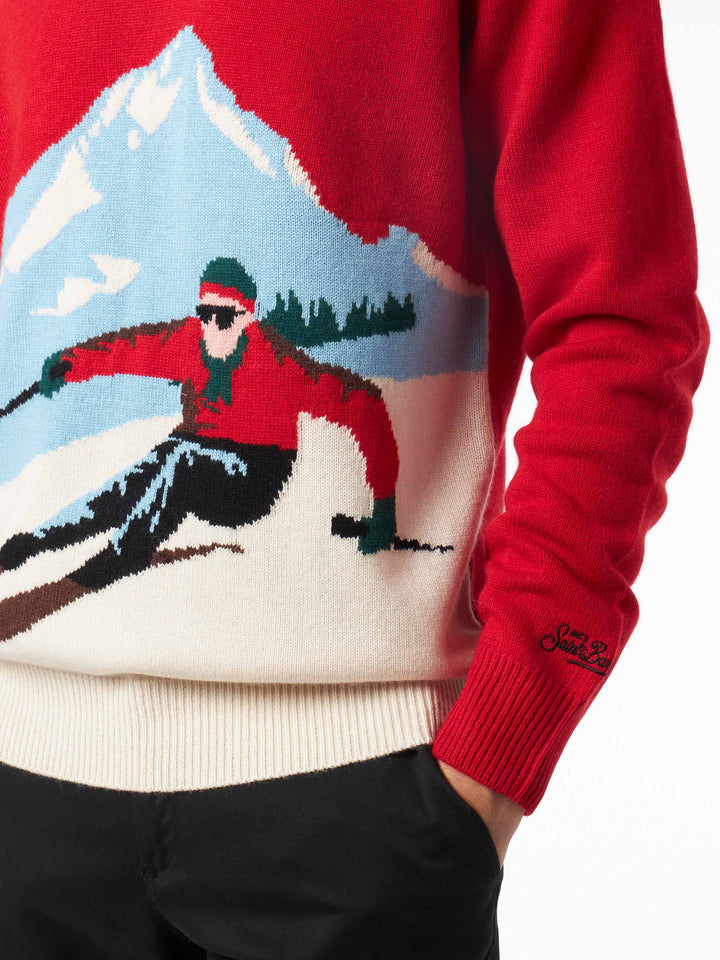 Man crewneck sweater with Aspen postcard jacquard