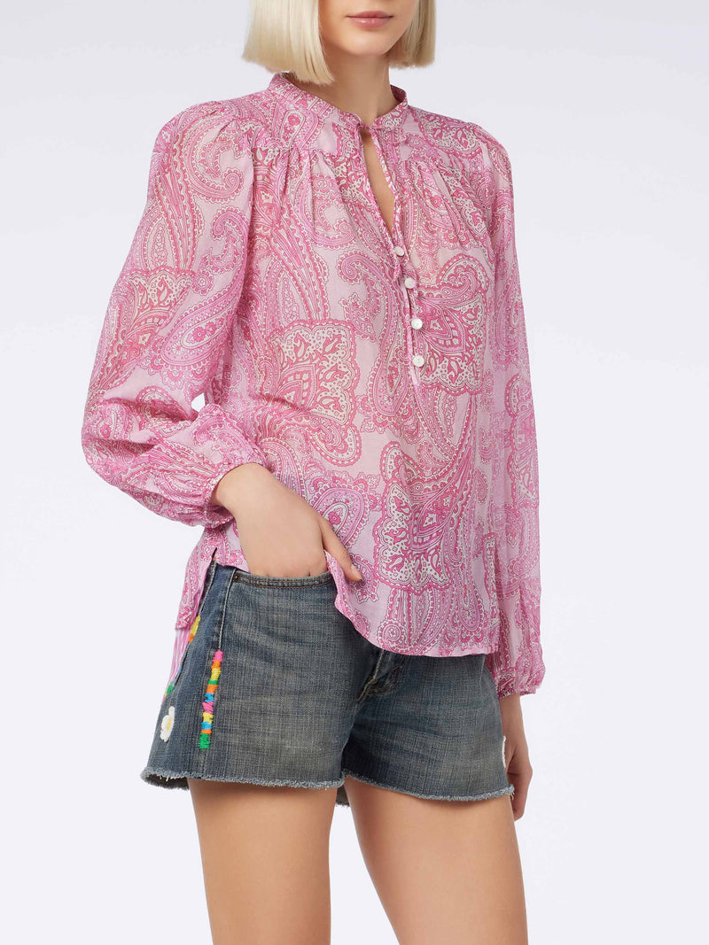 Blusa da donna in voile di seta paisley Harper