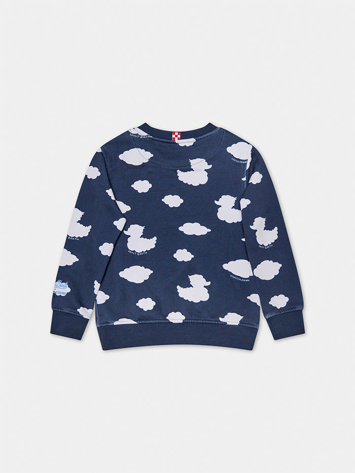 Kid crewneck blue sweatshirt with Coccole e nuvole embroidery | COCCOLEBIMBI SPECIAL EDITION